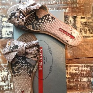 Prada flat python bow slides